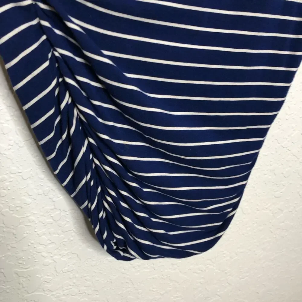 Athleta blue white striped ruched skirt racerback tank midi dress size Medium